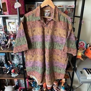 Vintage Territory Ahead Abstract Pattern Button Up Shirt Multicolor Men’s XL